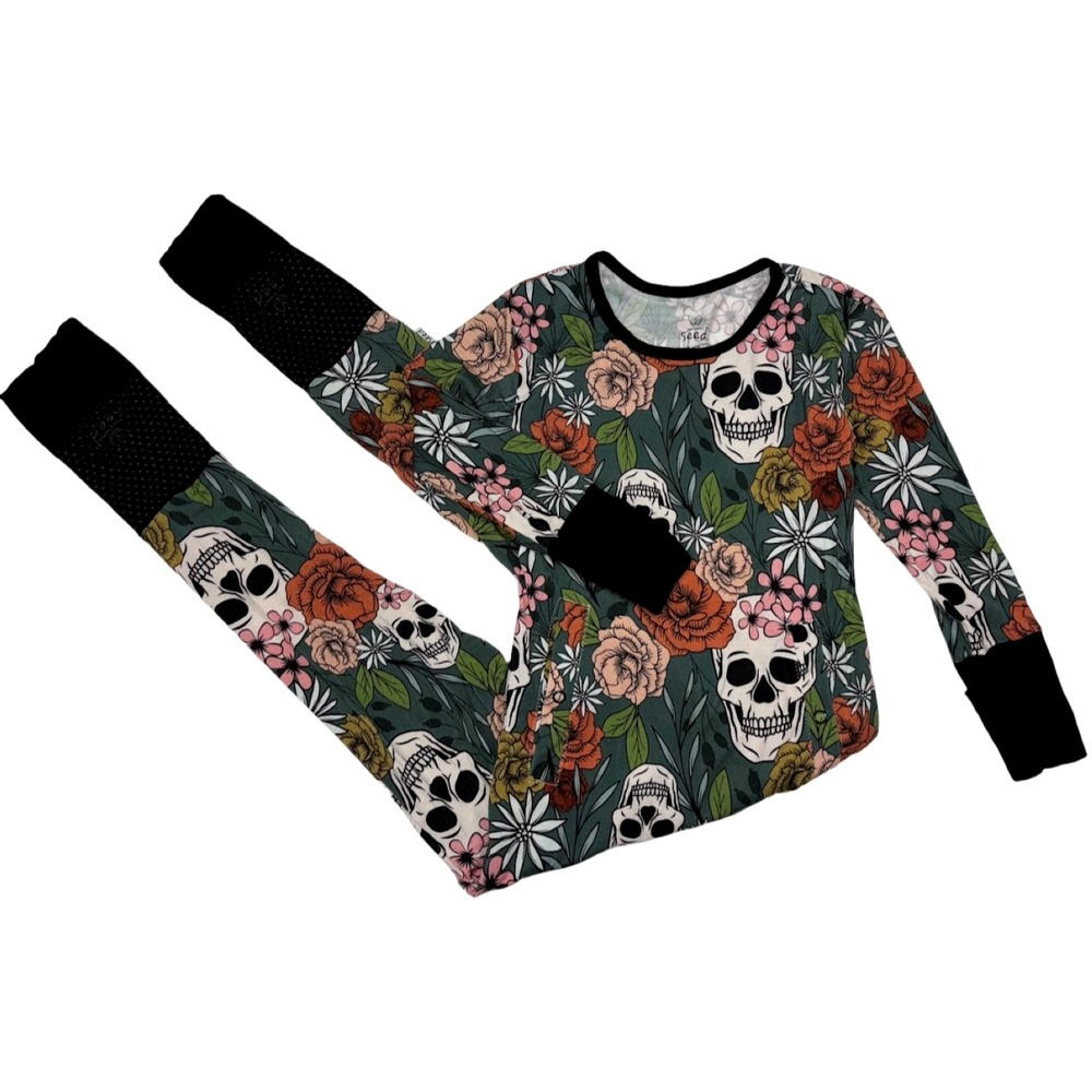 The Simple‎ Seed  4 5 Girls Sweet And Skully Bamboo Viscose Long Sleeve Romper